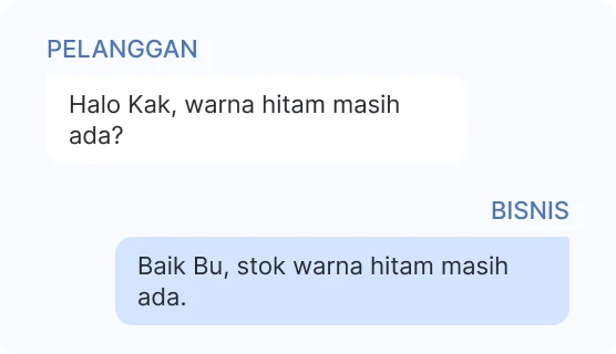 Contoh pesan service: pelanggan bertanya, bisnis membalas