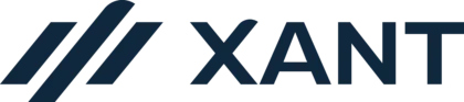 Logo XANT terlihat sederhana dengan desain yang modern. Gambar ini mengkomunikasikan identitas merek dalam konteks bisnis teknologi.