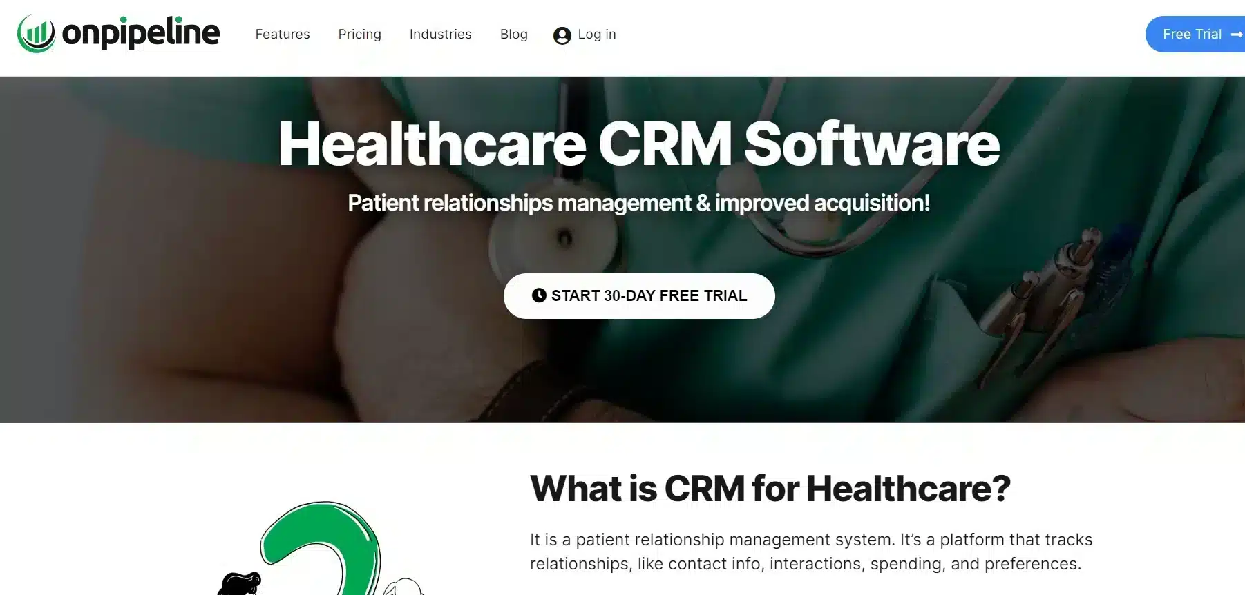 Landing Page Onpipeline Healthcare CRM Software_Onpipeline