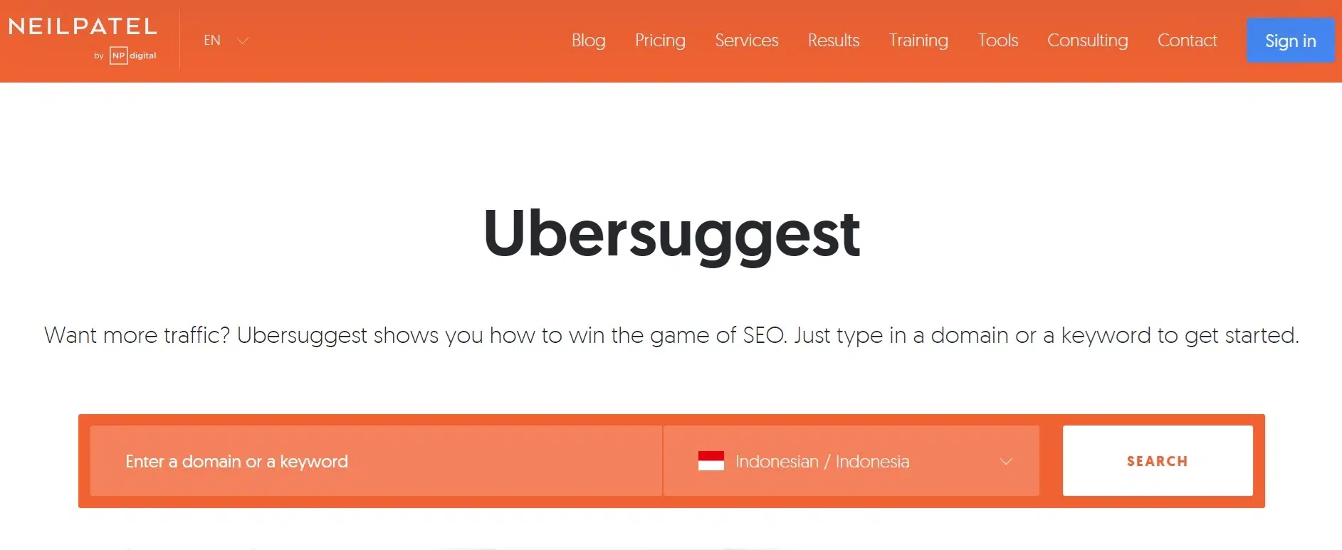 Landing Page Ubersuggest Ubersuggest