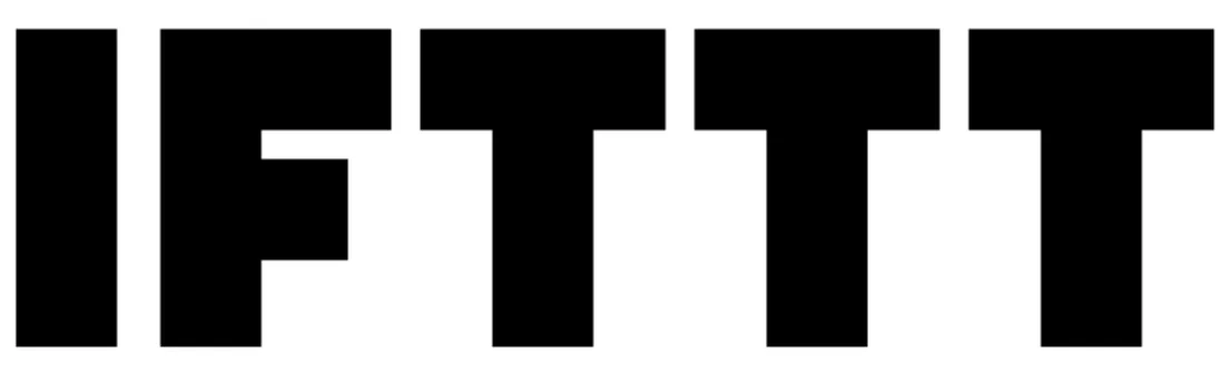 Logo IFTTT ditampilkan dengan huruf kapital tebal. Tema desain minimalis ini mencerminkan fungsi teknologi untuk mengotomatisasi berbagai aplikasi dan perangkat.