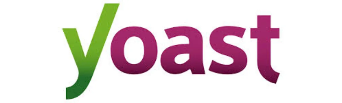 Logo berwarna hijau dan ungu menunjukkan nama "yoast". Digunakan untuk merepresentasikan identitas merek dalam konteks digital, khususnya SEO.