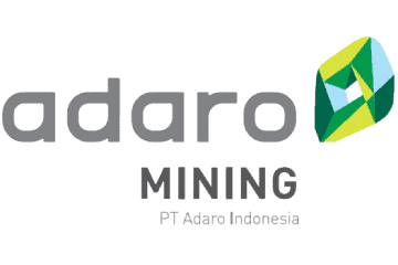 Logo perusahaan pertambangan Adaro menampilkan nama ?Adaro? dan ?MINING? dengan desain modern, mencerminkan identitas perusahaan dalam industri energi.