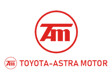 Logo Toyota-Astra Motor menonjol dengan warna merah yang mencolok, menggambarkan identitas perusahaan otomotif yang kuat dan terpercaya.