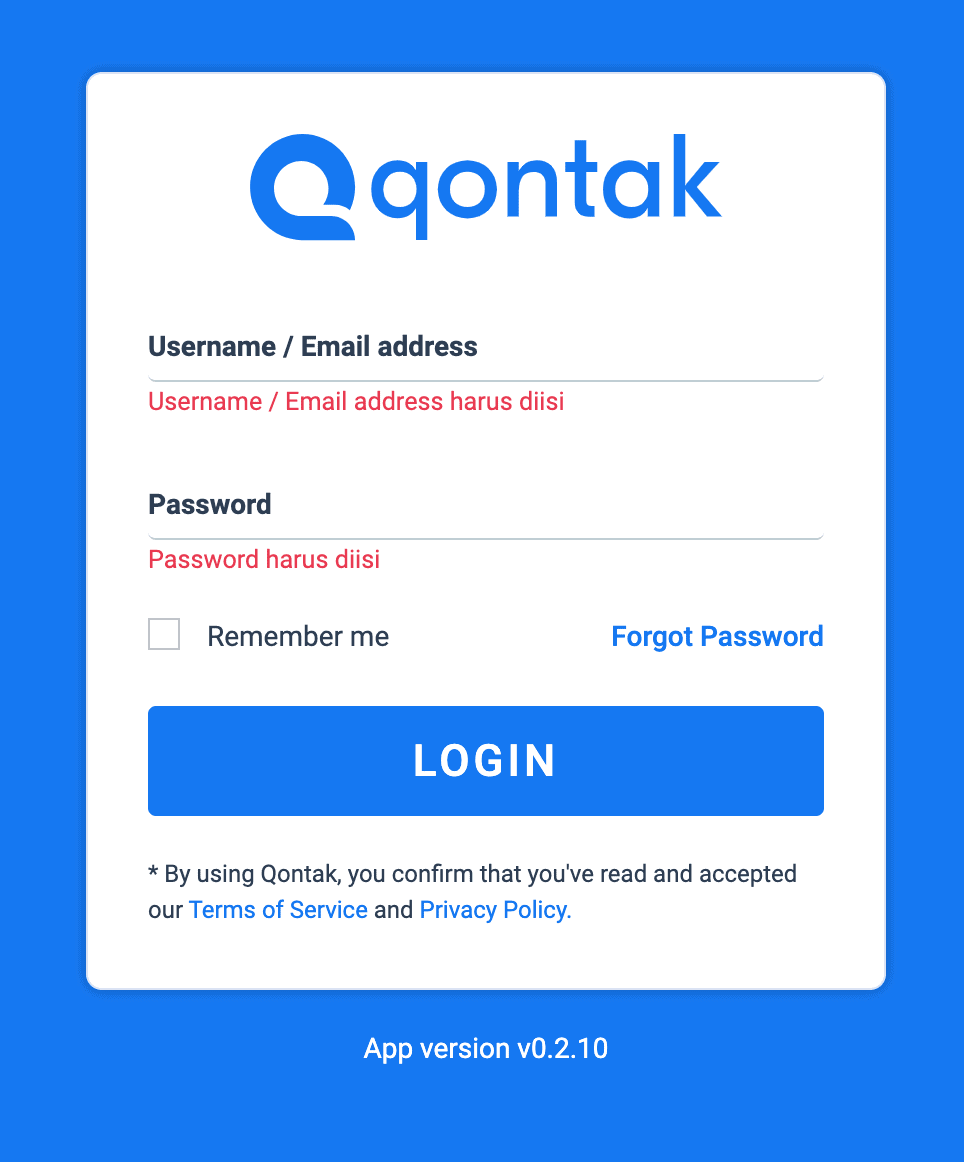 Cara menggunakan whatsapp api 1: Login ke Chat Panel wp-stg.qontak.com Cara menggunakan whatsapp api 1: Login ke Chat Panel wp-stg.qontak.com