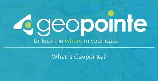 Geopointe menampilkan logo dan slogan yang menjelaskan fungsinya dalam memvisualisasikan dan menganalisis data berbasis lokasi.