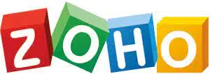 Huruf-huruf berwarna-warni menyusun kata "ZOHO", menciptakan kesan ceria dan dinamis, menggambarkan identitas positif dari merek teknologi.