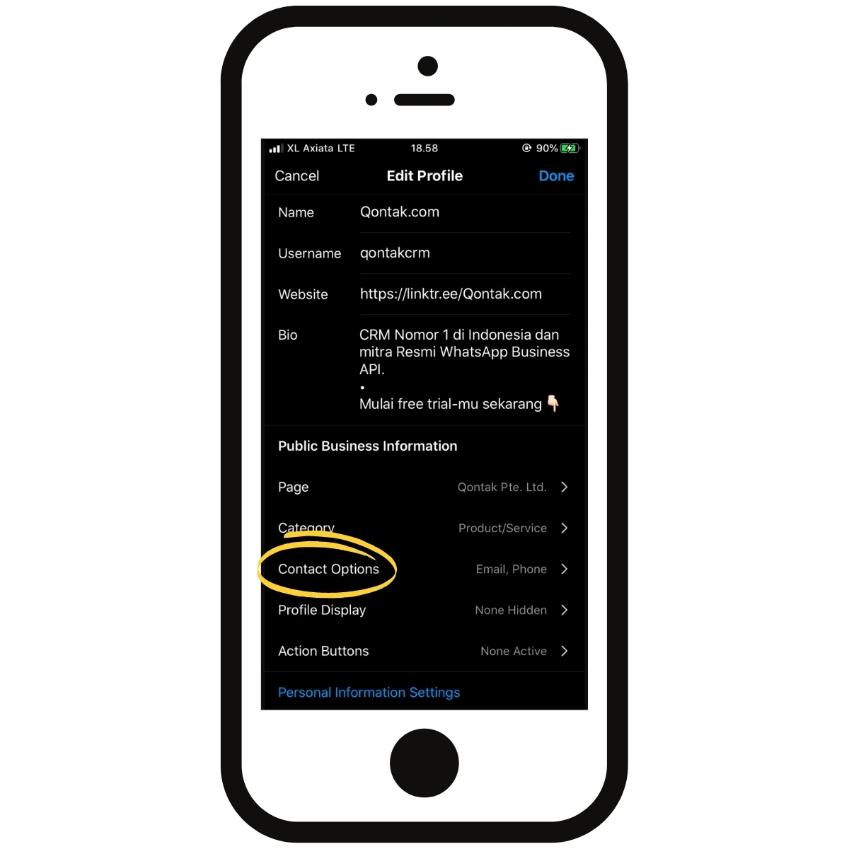 Step 4. Pilih ‘Contact Options’ Cara-Menambahkan WhatsApp di Instagram Bisnis-4