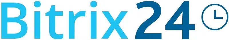 Logo Bitrix24 menonjolkan nama perusahaan dengan warna biru, sekaligus menyoroti fitur manajemen waktu melalui simbol jam. Desainnya modern dan profesional, cocok untuk konteks bisnis.