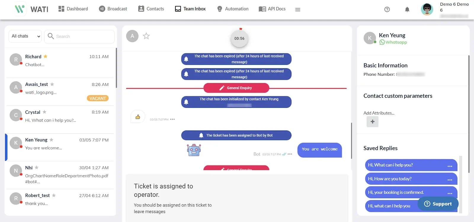 Dashboard WATI Aplikasi live chat - WATI