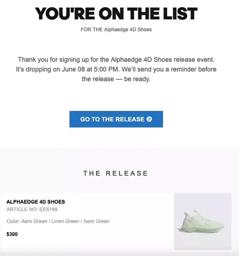 Peluncuran produk baru Contoh Penerapan Marketing Automation -Launch-Release_Adidas_Reminder