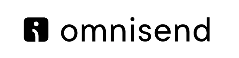 Logo sederhana berwarna hitam dengan nama "Omnisend" dan ikon berbentuk manusia, mencerminkan identitas merek yang fokus pada pemasaran digital.
