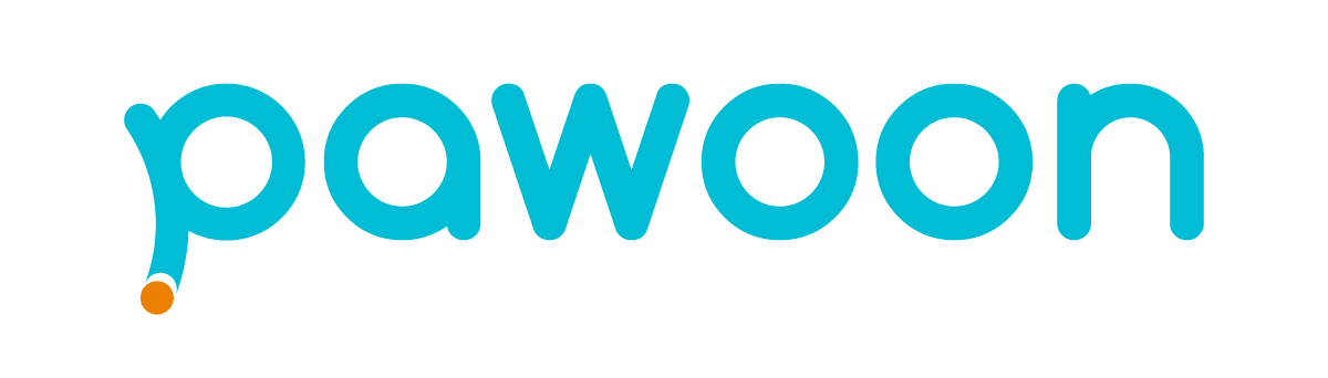 Logo Pawoon berwarna biru cerah dengan sentuhan oranye, mewakili identitas merek teknologi keuangan untuk bisnis yang berfokus pada kemudahan penggunaan dan inovasi.