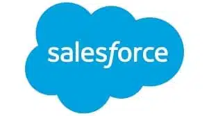 Logo Salesforce tampil dalam bentuk awan berwarna biru dengan tulisan "salesforce" yang sederhana dan modern, simbol inovasi dalam solusi perangkat lunak.