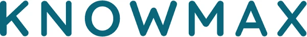Logo "KNOWMAX" tertulis dengan huruf modern berwarna biru, menonjolkan identitas merek dalam konteks teknologi atau layanan informasi.