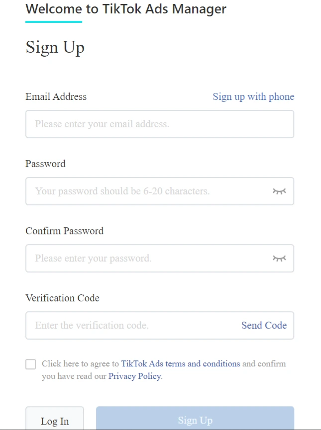 Sign Up akun iklan TikTok Anda Step 2. Cara pasang iklan di TikTok
