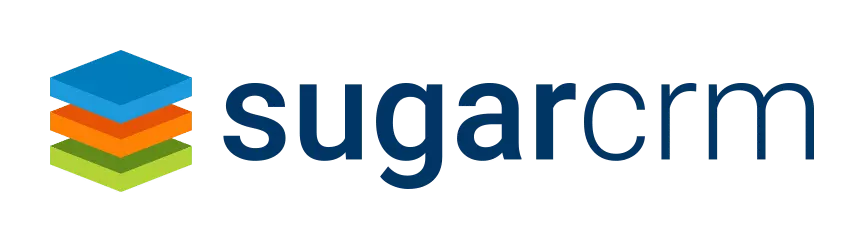 Logo berwarna terdiri dari tumpukan berlapis yang melambangkan fitur manajemen dan analisis data pelanggan, digunakan dalam konteks teknologi bisnis.