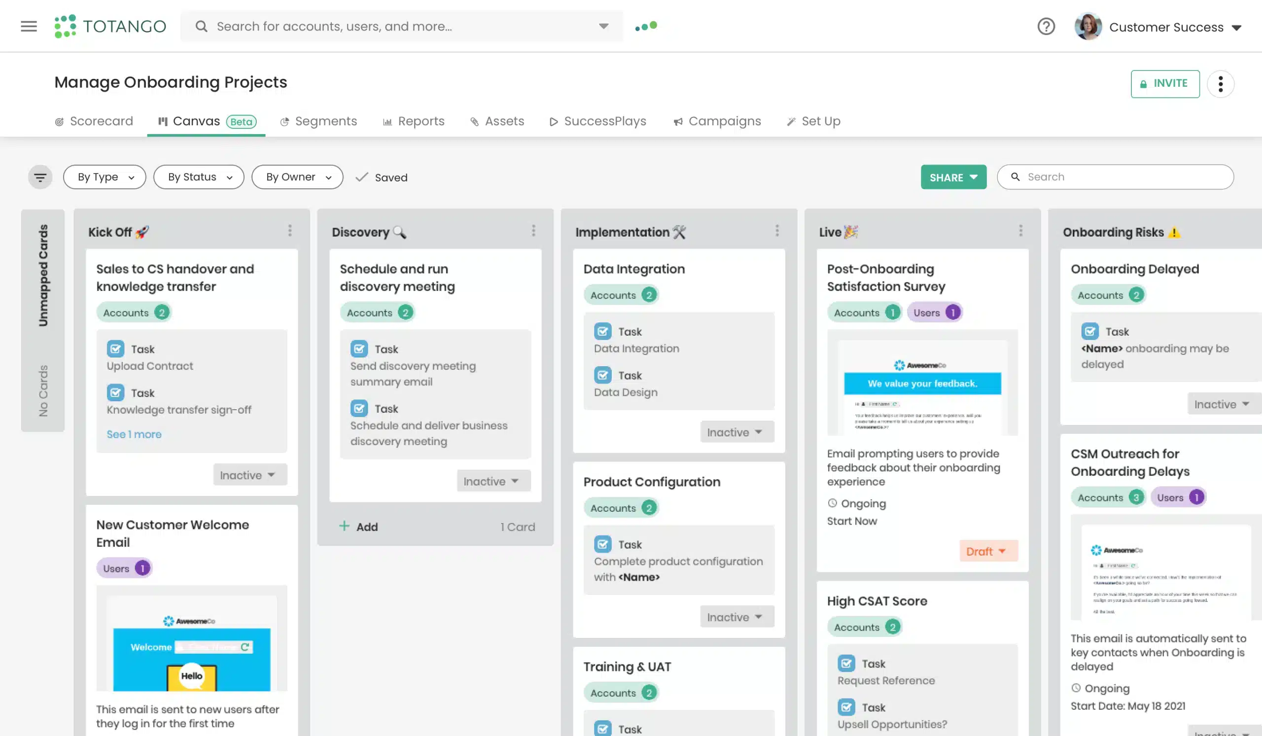 Dashboard Totango Totango - Customer Success Software