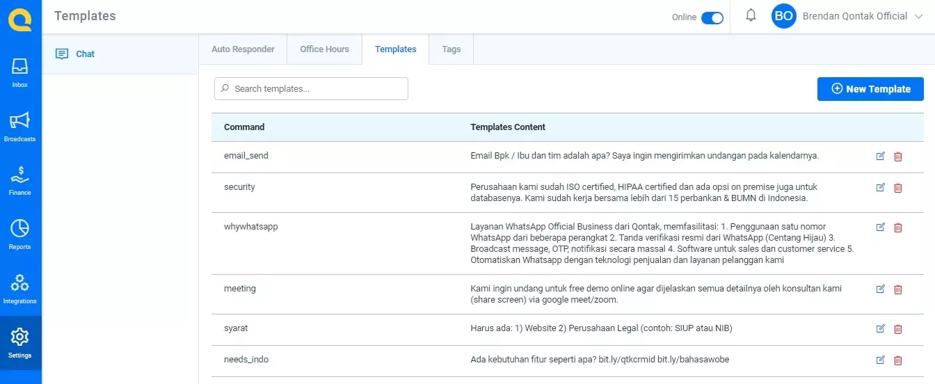 Cara kelimat membuat whatsapp otomatis adalah dengan Submit Template Pesan ke Panel Qontak