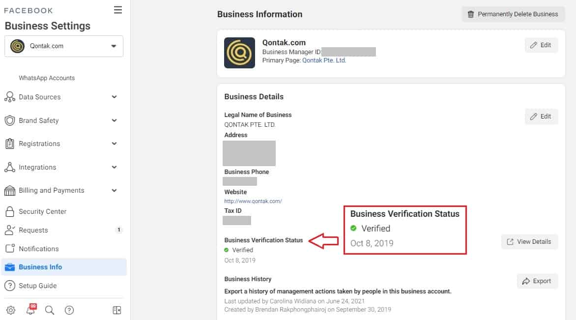 Langkah kedua mendapatkan akun WhatsApp Gateway API dengan melakukan verifikasi bisnis di Facebook Business Manager