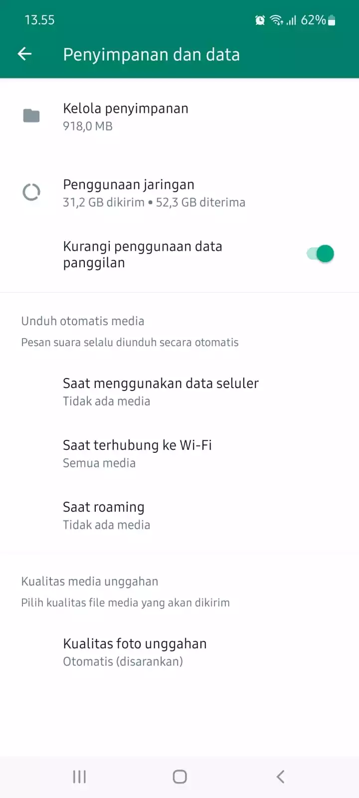 Nonaktifkan penghemat data WhatsApp pengematan data