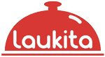 Logo berwarna merah yang menampilkan penutup makanan dan teks "lau kita," menggambarkan layanan pengantaran makanan dengan kesan ramah dan menggugah selera.