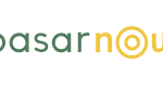 Logo berbentuk modern menampilkan teks "pasarnow" dengan nuansa warna hijau dan kuning, mencerminkan konsep pasar digital yang dinamis dan terhubung.