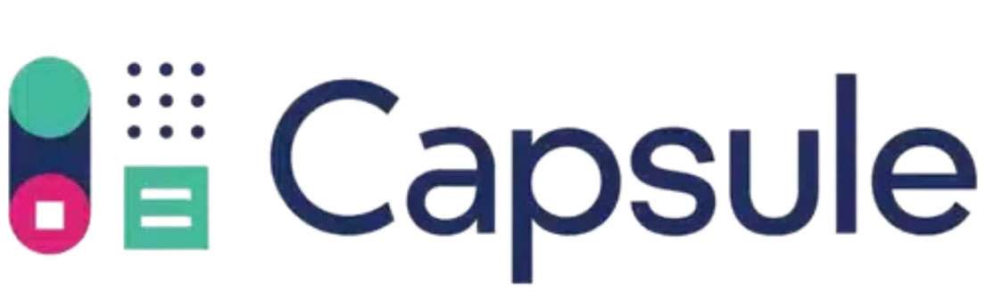 Logo berwarna cerah menampilkan kata "Capsule" dengan elemen grafis berbentuk lingkaran dan kotak, menciptakan kesan modern dan dinamis.