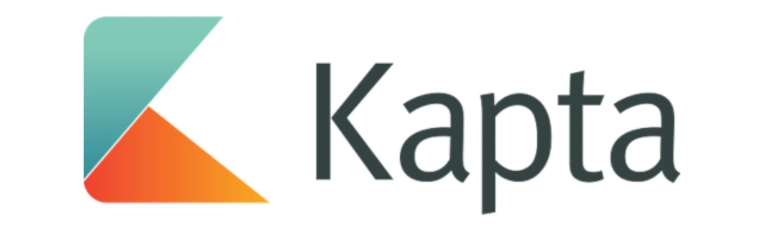 Logo dengan desain minimalis menampilkan elemen geometris berwarna hijau, biru, dan oranye, merepresentasikan identitas brand Kapta dalam konteks teknologi.