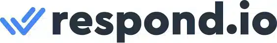 Logo yang menonjol menampilkan nama "respond.io" dengan elemen desain sederhana, menggambarkan platform komunikasi digital yang modern dan inovatif.