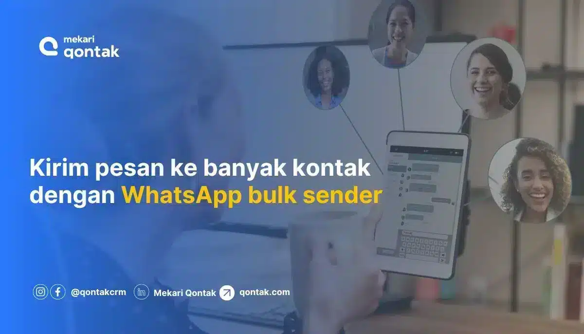Menggunakan aplikasi untuk mengirim pesan secara bersamaan ke banyak kontak di WhatsApp, dengan antarmuka pengguna yang responsif di perangkat digital.
