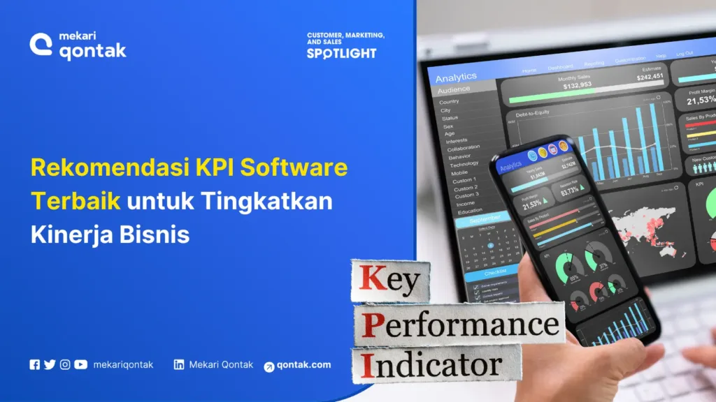 rekomendasi-kpi-software-terbaik-untuk-tingkatkan-kinerja-bisnis Tablet menunjukkan data analitik pencapaian kinerja bisnis, sementara smartphone menampilkan KPI untuk membantu pengambilan keputusan.