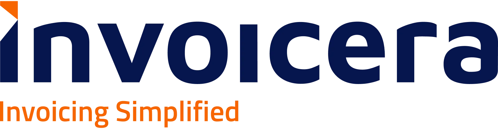 Logo berwarna biru tua dengan teks "Invoicera" di atas dan slogan "Invoicing Simplified" di bawah, menunjukkan solusi untuk kemudahan pengelolaan faktur.