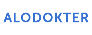 Logo Alodokter yang tertulis dengan huruf kapital berwarna biru, berfungsi sebagai identitas dalam konteks layanan kesehatan digital di Indonesia.