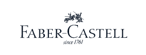 Logo Faber-Castell menonjol dengan desain elegan. Teks menunjukkan reputasi merek dalam industri alat tulis sejak 1761.
