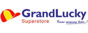 Logo GrandLucky Superstore dengan warna cerah menonjolkan nama brand. Dikenal untuk belanja barang sehari-hari dengan kualitas baik.