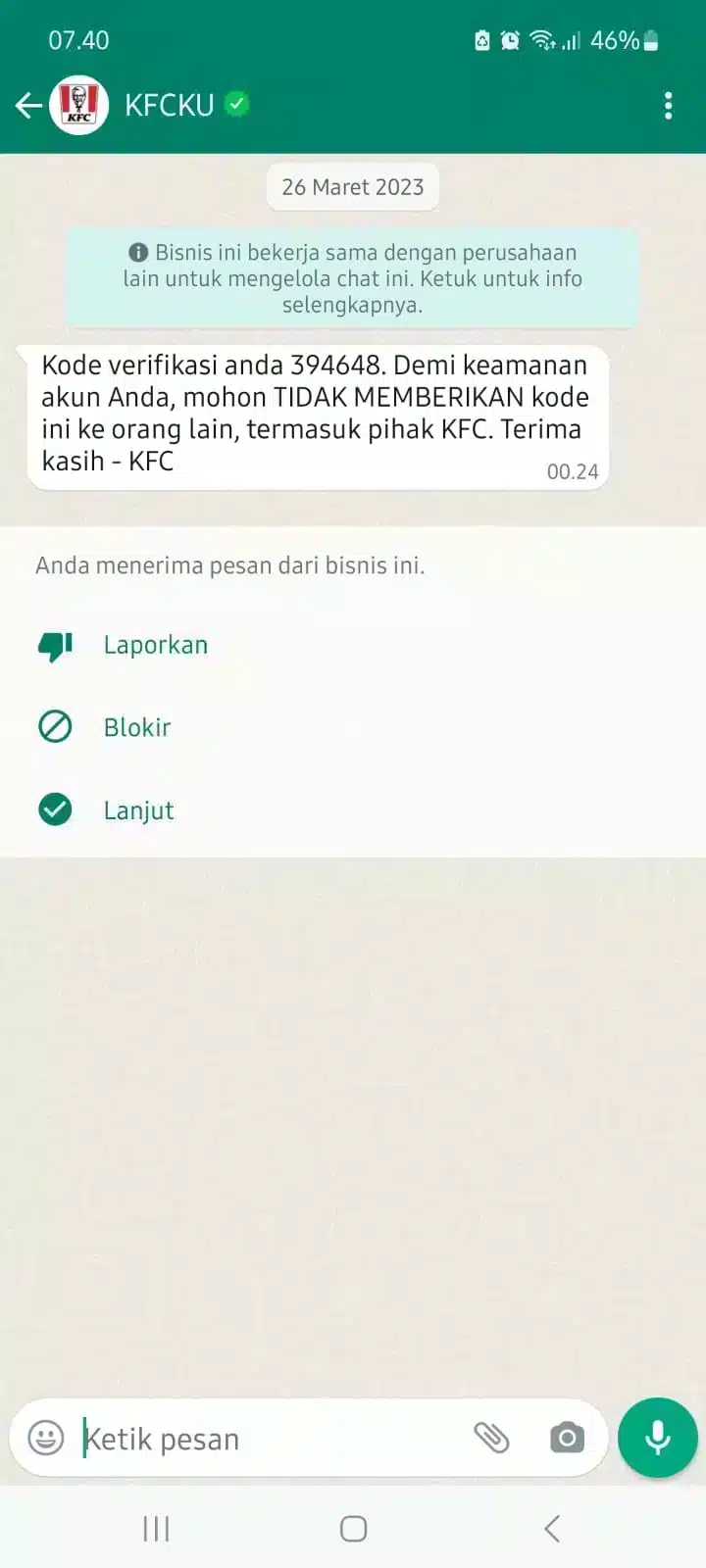 Contoh Template Broadcast Pengiriman Kode OTP di WhatsApp Contoh Template Broadcast Pengiriman Kode OTP di WhatsApp