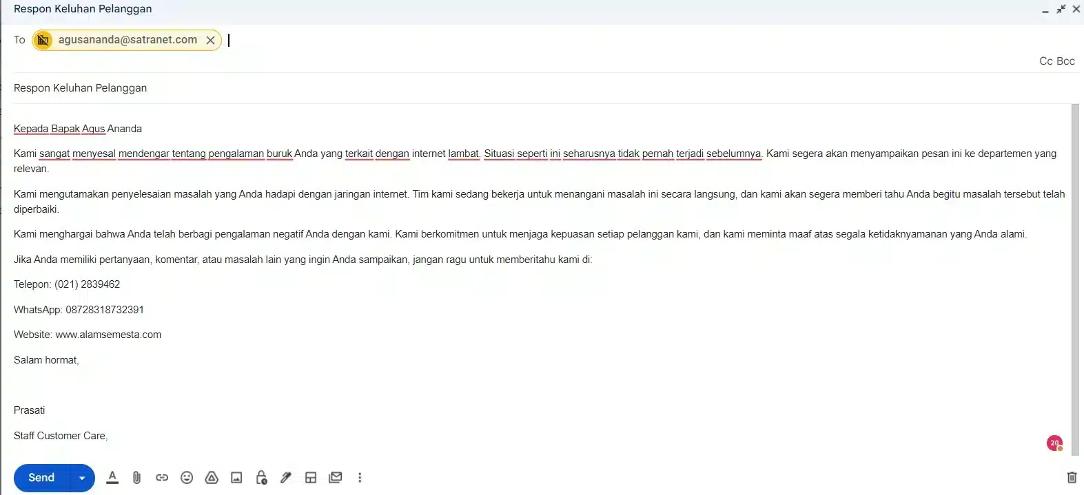 Template email customer service-Respon-Komplain-Pelanggan