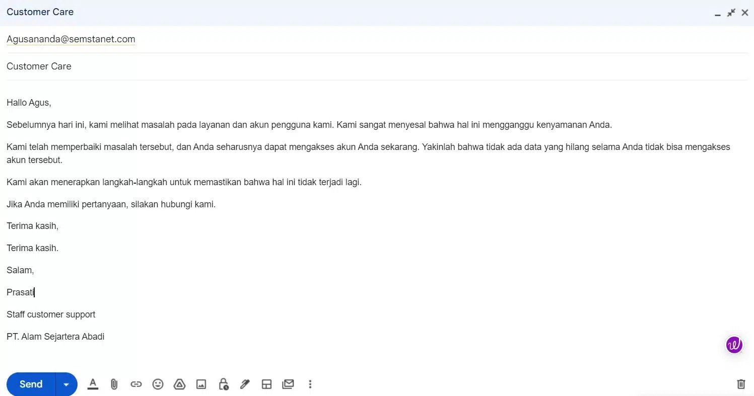 Template email customer service - keluhan produk rusak