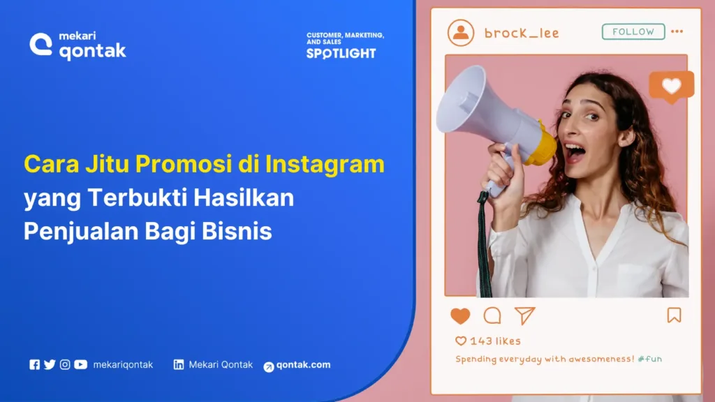 cara-jitu-promosi-di-instagram-yang-terbukti-hasilkan-penjualan-bagi-bisnis Seorang individu memegang megafon dan berbicara, dikelilingi oleh latar pastel. Teks di atas membahas strategi promosi efektif di Instagram.