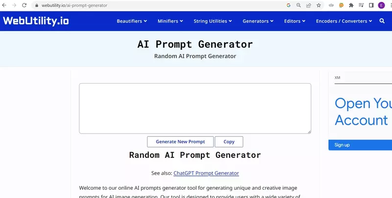 tools ai prompt generator WebUtility