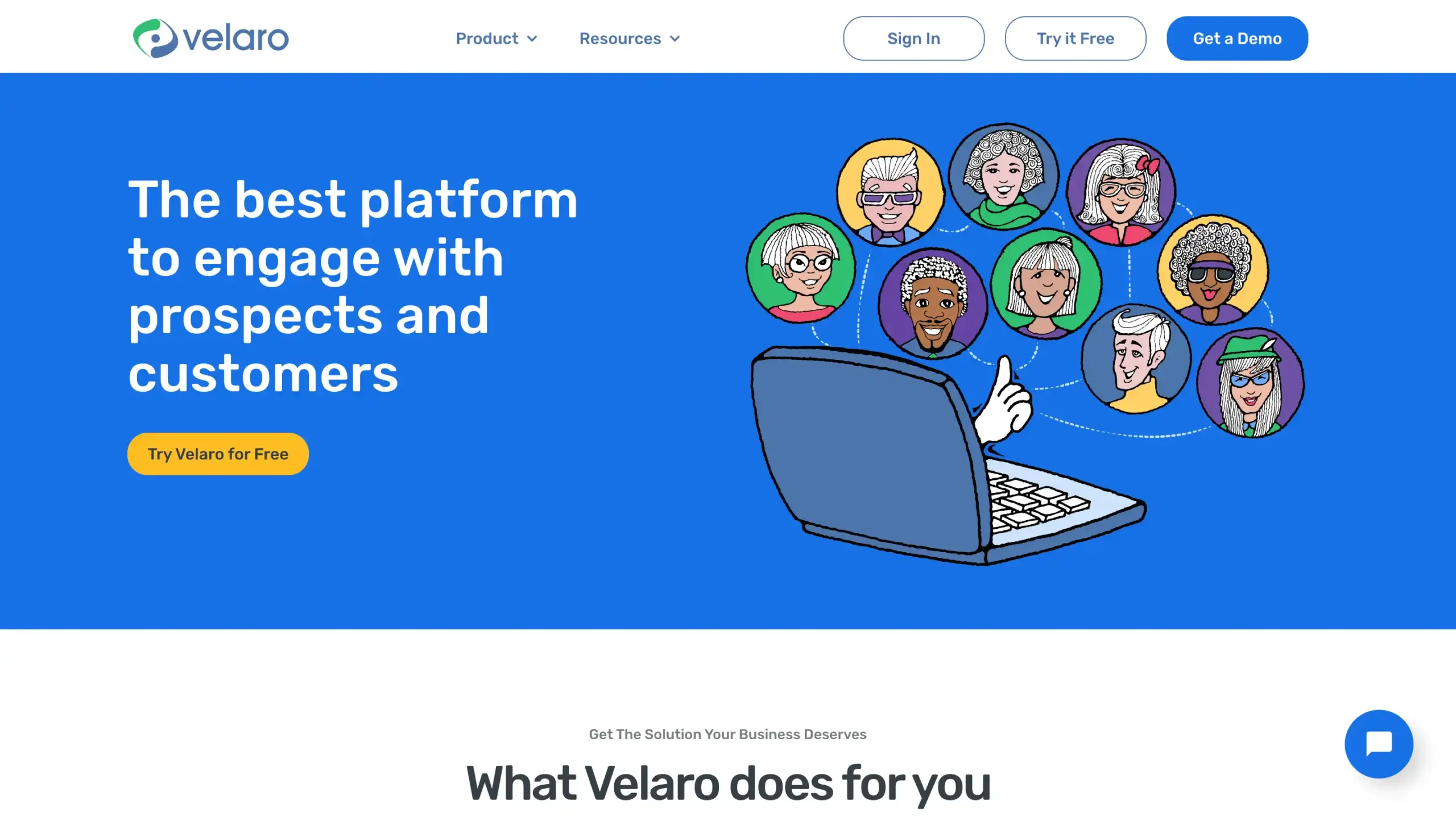 Landing Page Velaro Velaro-Web chat application