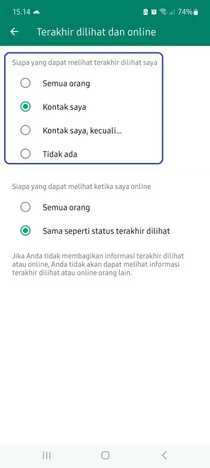 Cara Agar WA Terlihat Offline Padahal Online dengan menonaktifkan last seen