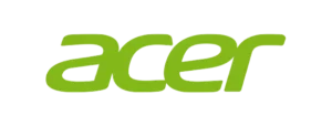 Logo berwarna hijau cerah menampilkan kata "acer" dengan desain modern, menggambarkan identitas merek teknologi yang inovatif dan ramah lingkungan.