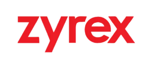 Kata "zyrex" ditampilkan dengan huruf tebal berwarna merah, menunjukkan identitas merek yang kuat dan jelas, cocok untuk konteks bisnis atau teknologi.