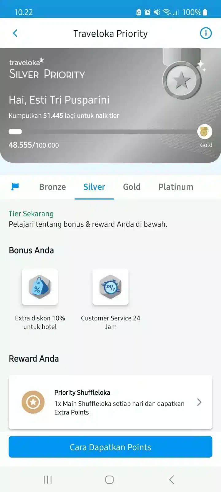 Contoh Tiered Loyalty Program (Traveloka Priority) Ilustrasi Tiered Loyalty Program dari Traveloka Priority