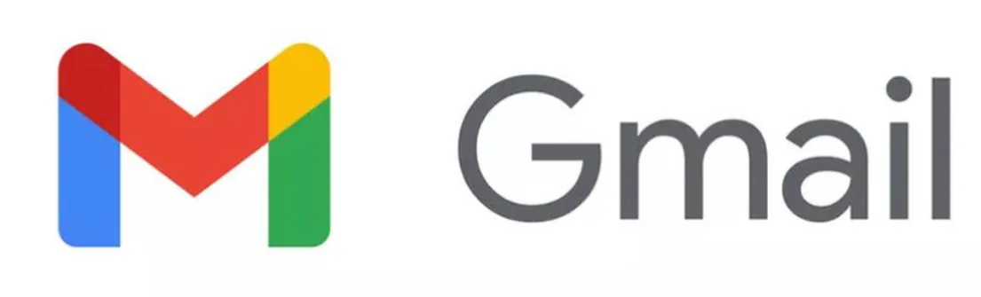 Logo Gmail tampil dengan huruf "M" berwarna merah, kuning, dan hijau, serta kata "Gmail" berwarna abu-abu, menandakan platform layanan email.