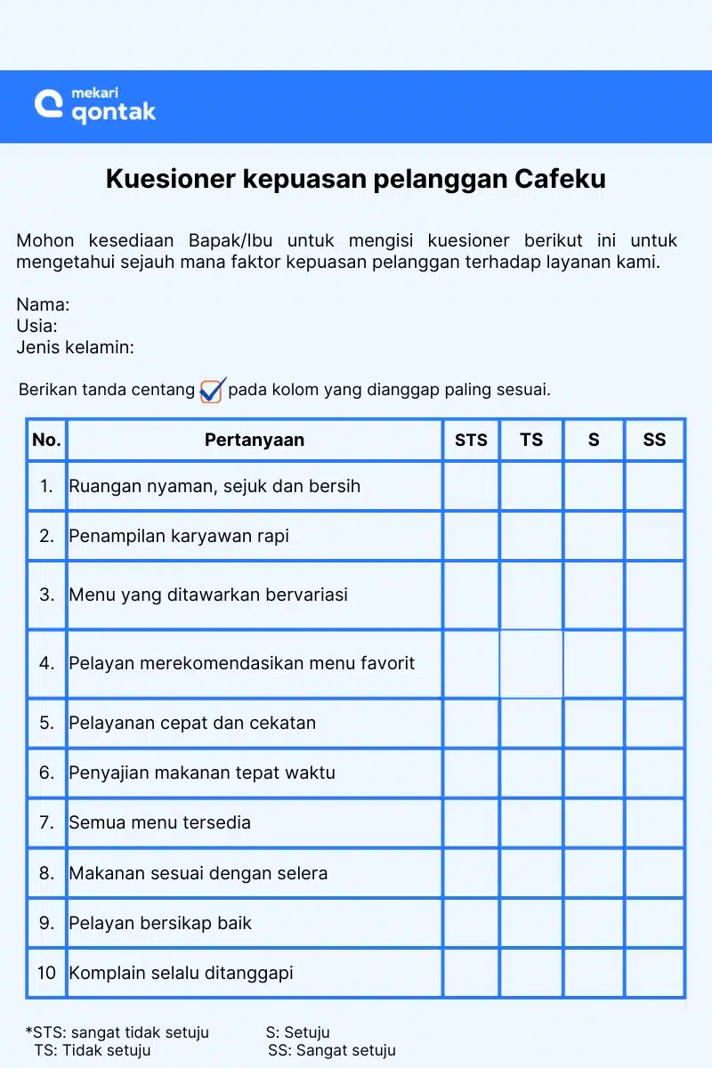 Contoh Kuesioner Kepuasan Pelanggan Restoran atau Cafe
