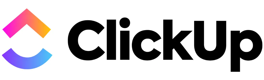 Logo dengan kombinasi bentuk geometris bergaya modern ini mewakili ClickUp, platform manajemen tugas yang membantu tim dalam kolaborasi dan produktivitas.