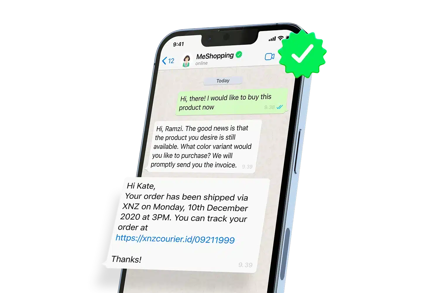 Official WhatsApp green tick verification